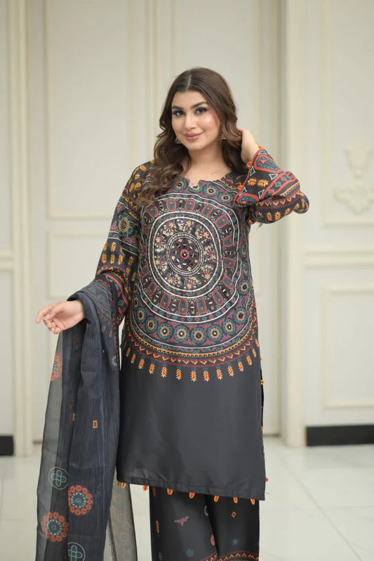Etihad.C Grey Digital Printed Silk Collection